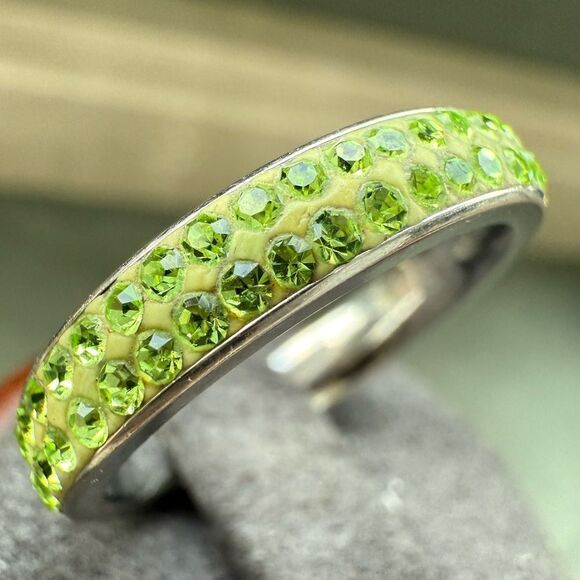 Green Crystal Stainless Steel Eternity Band – Size 7.5  Sparkle Ring - Picture 9 of 17